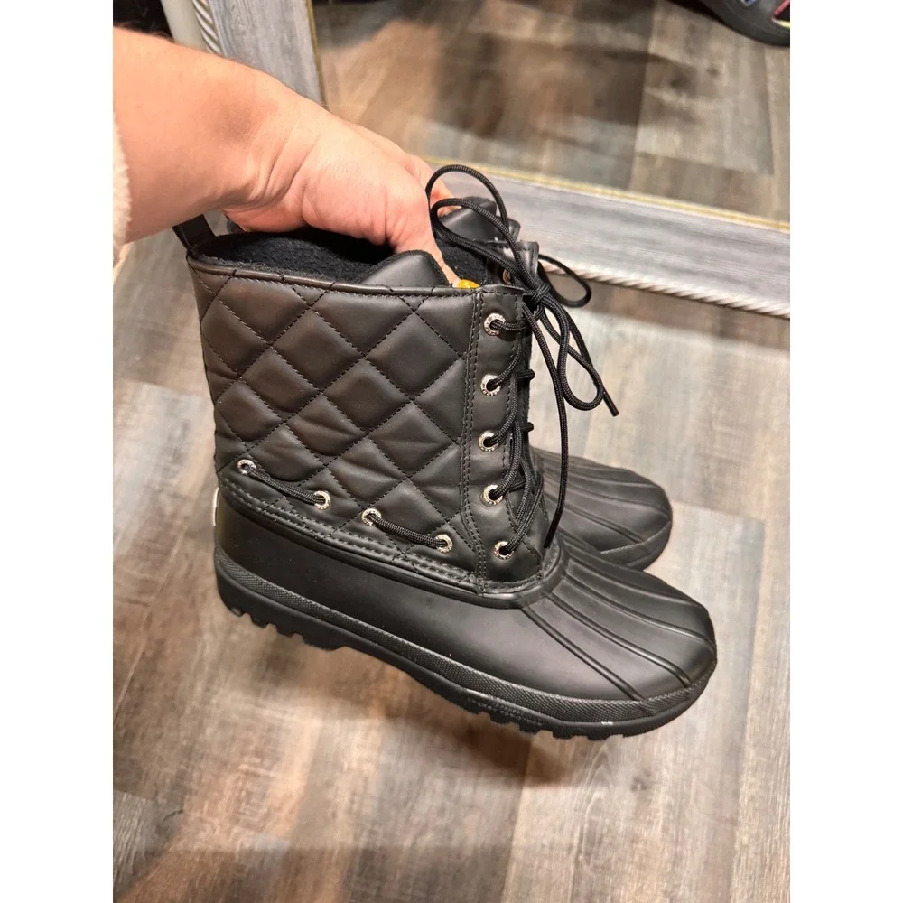 Sperry Saltwater Quilted Duck Boots Black Rain Winter Womens 8‎ STS83693